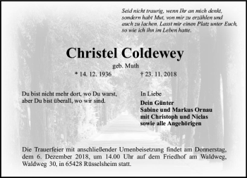 Traueranzeige von Christel Coldewey von vrm-trauer
