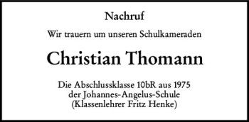 Traueranzeige von Christian Thomann von vrm-trauer