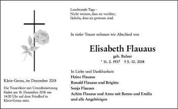Traueranzeige von Elisabeth Flauaus von vrm-trauer