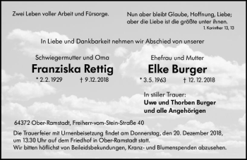 Traueranzeige von Elke Burger von vrm-trauer