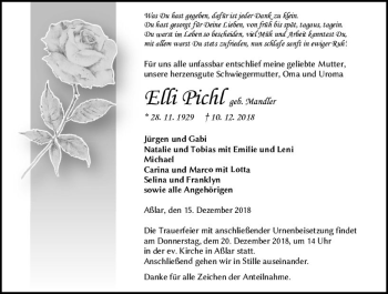 Traueranzeige von Elli Pichl von  WNZ - Wetzlarer Neue Zeitung ()