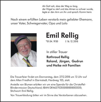 Traueranzeige von Emil Rellig von vrm-trauer