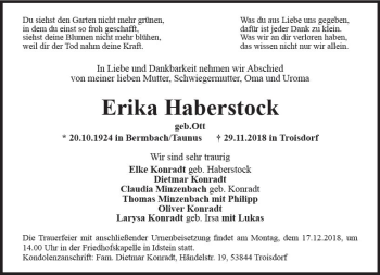 Traueranzeige von Erika Haberstock von vrm-trauer