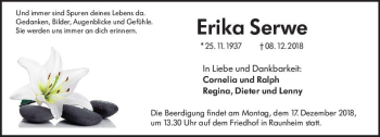Traueranzeige von Erika Serwe von vrm-trauer
