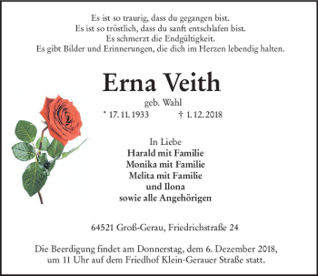 Traueranzeige von Erna Veith von vrm-trauer
