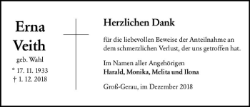 Traueranzeige von Erna Veith von vrm-trauer