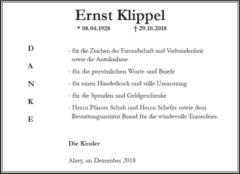 Traueranzeige von Ernst Klippel von vrm-trauer