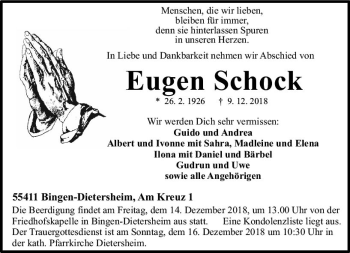Traueranzeige von Eugen Schock von vrm-trauer