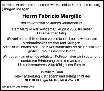 Traueranzeige von Fabrizio Margilio von vrm-trauer