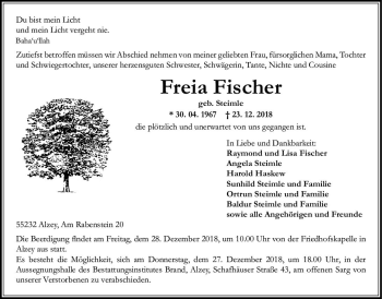 Traueranzeige von Freia Fischer von vrm-trauer