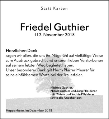 Traueranzeige von Friedel Guthier von vrm-trauer