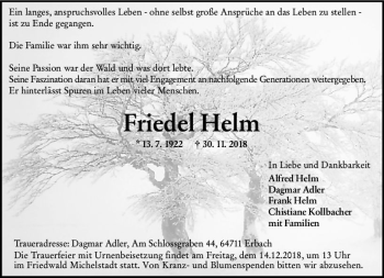 Traueranzeige von Friedel Helm von vrm-trauer