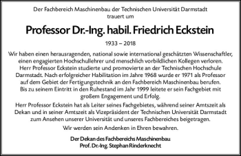 Traueranzeige von Friedrich Eckstein von vrm-trauer