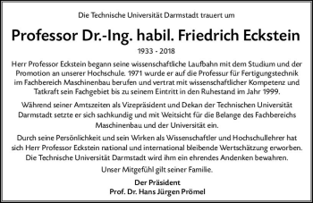 Traueranzeige von Friedrich Eckstein von vrm-trauer