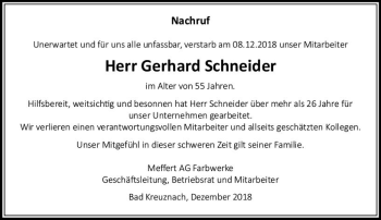 Traueranzeige von Gerhard Schneider von vrm-trauer