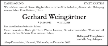 Traueranzeige von Gerhard Weingärtner von vrm-trauer