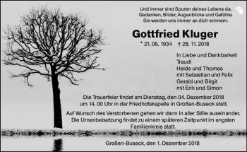 Traueranzeige von Gottfried Kluger von  Gießener Anzeiger