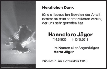 Traueranzeige von Hannelore Jäger von vrm-trauer