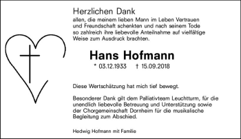 Traueranzeige von Hans Hofmann von vrm-trauer