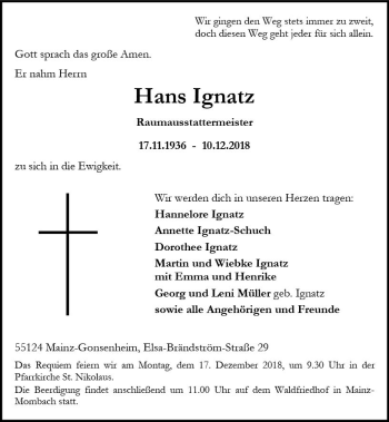 Traueranzeige von Hans Ignatz von vrm-trauer
