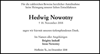 Traueranzeige von Hedwig Nowotny von vrm-trauer