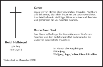 Traueranzeige von Heidi Hellriegel von vrm-trauer
