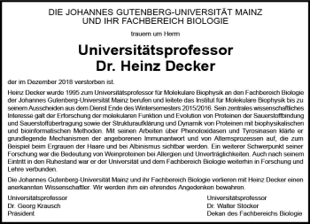 Traueranzeige von Heinz Decker von vrm-trauer