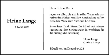 Traueranzeige von Heinz Lange von vrm-trauer