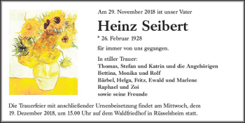 Traueranzeige von Heinz Seibert von vrm-trauer