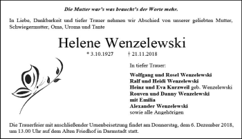 Traueranzeige von Helene Wenzelewski von vrm-trauer