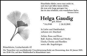 Traueranzeige von Helga Gaudig von vrm-trauer