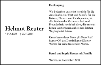 Traueranzeige von Helmut Reuter von vrm-trauer