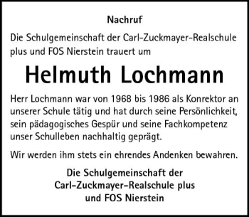 Traueranzeige von Helmuth Lochmann von vrm-trauer