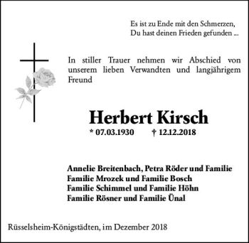 Traueranzeige von Herbert Kirsch von vrm-trauer
