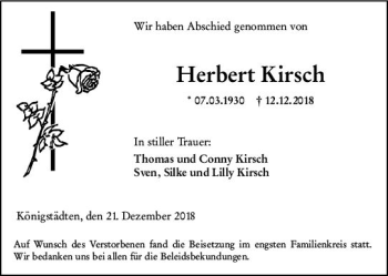 Traueranzeige von Herbert Kirsch von vrm-trauer