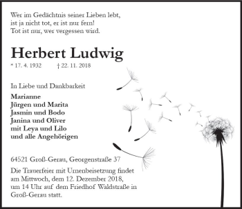 Traueranzeige von Herbert Ludwig von vrm-trauer