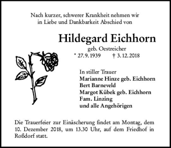 Traueranzeige von Hildegard Eichhorn von vrm-trauer