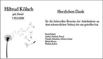 Traueranzeige von Hiltrud Kölsch von vrm-trauer