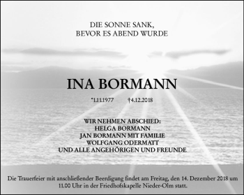 Traueranzeige von Ina Bormann von vrm-trauer
