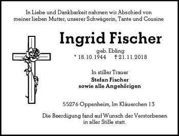 Traueranzeige von Ingrid Fischer von vrm-trauer