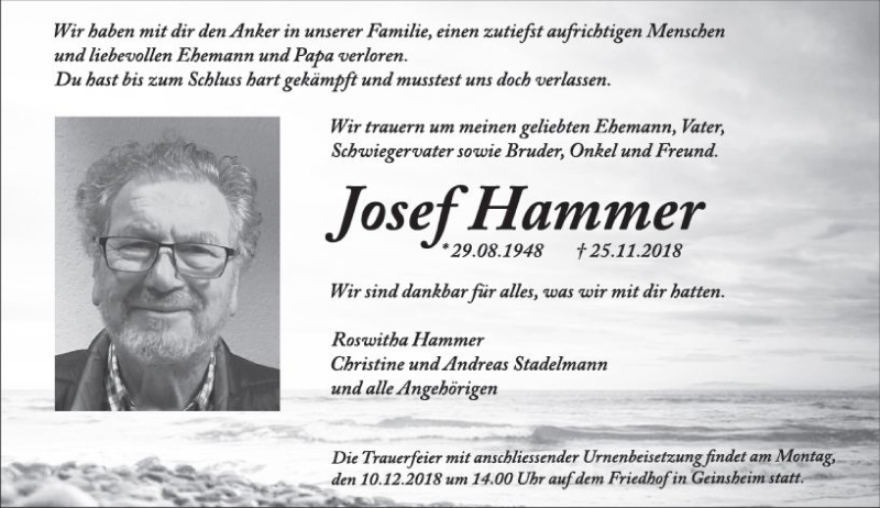  Traueranzeige für Josef Hammer vom 05.12.2018 aus vrm-trauer
