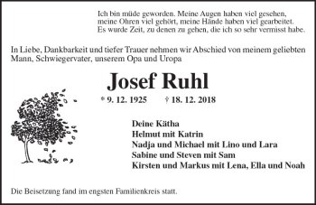 Traueranzeige von Josef Ruhl von vrm-trauer