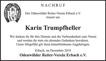 Traueranzeige von Karin Trumpfheller von vrm-trauer