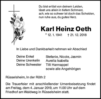 Traueranzeige von Karl Heinz Oeth von vrm-trauer
