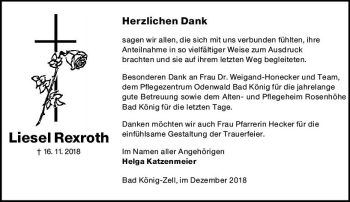Traueranzeige von Liesel Rexroth von vrm-trauer