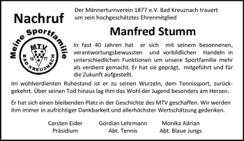 Traueranzeige von Manfred Stumm von vrm-trauer