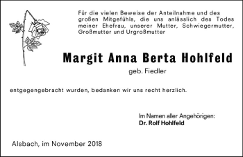 Traueranzeige von Margit Anna Berta Hohlfeld von vrm-trauer