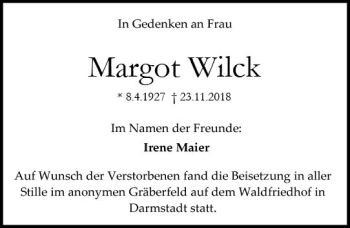 Traueranzeige von Margot Mick von vrm-trauer