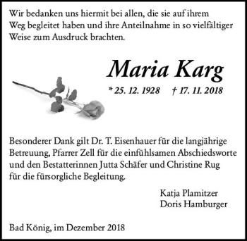 Traueranzeige von Maria Karg von vrm-trauer