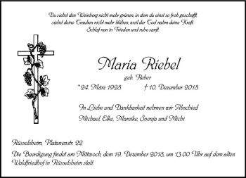 Traueranzeige von Maria Riebel von vrm-trauer